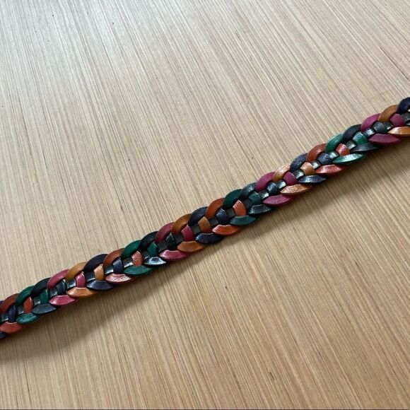 Women's Vintage Black Leather Braided Colorful Belt - Picture 5 of 9